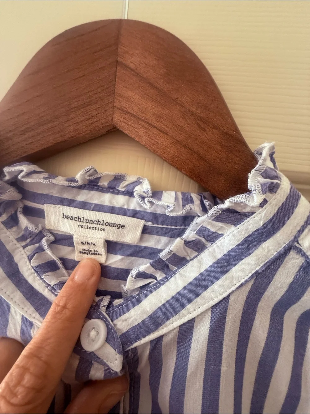 beachlunchlounge Blue and White Striped Ruffle Collar Shirt - Picture 3 of 7